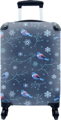 Produktbild von MuchoWow® MuchoWow® Koffer Handgepäck Trolley Rollkoffer Kleine Reisekoffer mit 4 Rollen - Vogel - Schneeflocke - Winter - Muster - Cabin Size < 55x40x23 cm & 55x40x20 cm - Fotokoffer - Kabinenkoffer