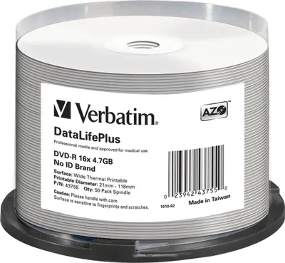 Immagine prodotto di 1x50 Verbatim DVD-R 4,7GB 16x white wide thermal print. NO-ID