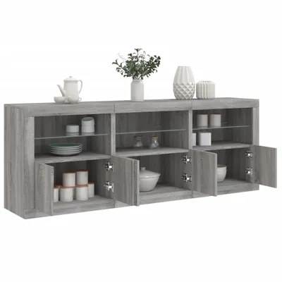 Image de vidaXL Sideboard avec lampes LED Gris Sonoma 181,5x37x67 cm