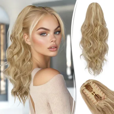 Produktbild von Ansteck-Pferdeschwanz Synthetisches Haar Wellig Natürlich Weich Blond 45 cm