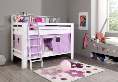 Produktbild von Etagenbett Jan Buche Weiß lackiert mit Bücherregal 90x200 cm