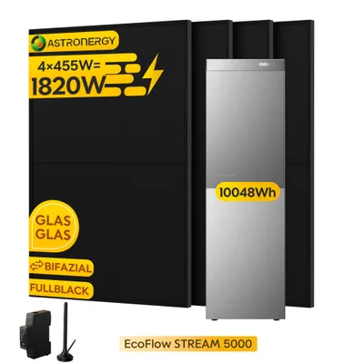 Produktbild von Powerness® Balkonkraftwerk mit Speicher 10048Wh, EcoFlow Stream 5000 Speicher  mit EB 5000 Zusatzbatterie, 4x 455Wp Solarmodule+Smart Meter