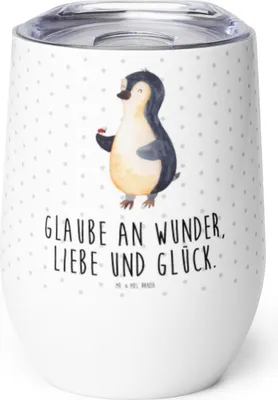 Produktbild von Mr. & Mrs. Panda Thermo Becher Pinguin Marienkäfer - Weiß - Geschenk, Weinbecher, thermosbecher, Glück, kaffee tasse, Liebe, Lebensfreude, Aufmerksam, Thermobecher