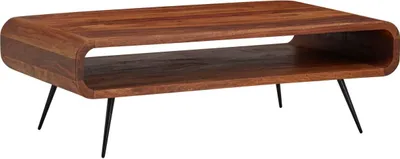 Produktbild von Couchtisch 90x55x30 cm Sheesham Massivholz / Metall Sofatisch Eckig, Wohnzimmertisch mit Stauraum, Kaffeetisch Massiv, Kleiner Tisch Beistelltisch Wohnzimmer Modern Rechteckig
