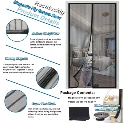 Imagen del producto de Mosquitera magnética para puerta, 120x210 cm, de poliéster, ideal para balcones y salones