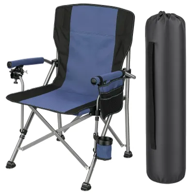 Produktbild von Klappbarer Angelstuhl mit Rutenhalter, 150 kg belastbarer, robuster Geländestuhl mit Seitentasche, Getränkehalter, tragbarer Sessel für Erwachsene für Outdoor-Aktivitäten, Camping, Garten, Strand, Rasen und Picknick