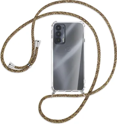 Produktbild von Handykette Backcover-Schutzhülle mit Band (Metall silberfarben) für Motorola Edge 20 - braun+beige