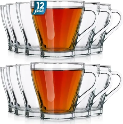 6 Trinkgläser mit Henkel, 280 ml, dickes Glas, spülmaschinenfest