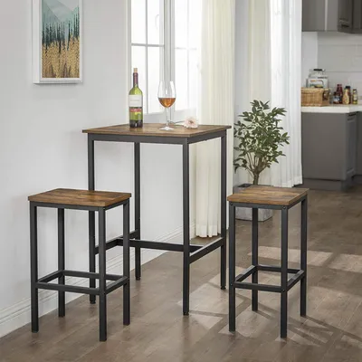 Obrázok produktu pre Drevený barový stolík – vintage kuchynský stôl – industriálny štýl – drevo a kov – 60 x 60 x 90 cm