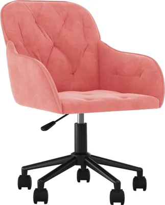 A pink velvet office chair with a black base and wheels, shown from a side angle against a white background.