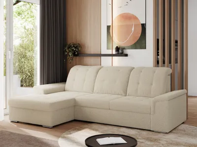 Produktbild von MKS MEBLE Sofa mit Schlaffunktion - Ecksofa mit Schlaffunktion und Bettkasten - Sofa 3 Sitzer - Schlafsofa - Couch - Schlafsofa mit Bettkasten - Madrito L - Beige Boucle - Links Seite