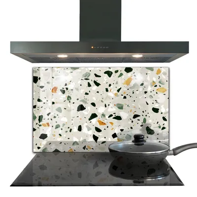 Produktbild von Spritzschutz aus Glas Küchenrückwand - Wandschutz für Herd und Spüle - 100x70 cm - Terrazzo Naturstein