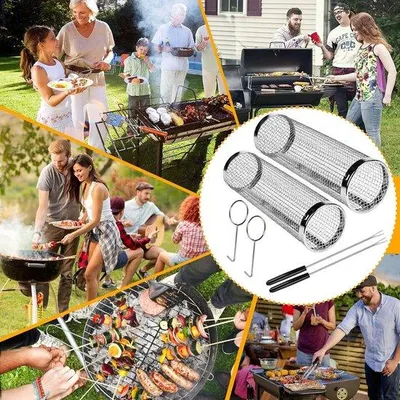 Produktbild von Famanu Grillkorb mit Gabel - für Gemüse, Pommes, Fleisch, Fisch und Garnelen