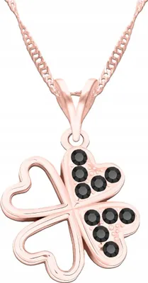 Image de Collier plaqué or avec trèfle et zircone noire, argent 925