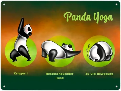 Produktbild von Panda Yoga Metallschild XXL in 28x38 cm mit Yoga Übungen und Pandabären