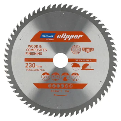 NORTON Kreissägeblatt Holz und Komposite 230mm x 30mm x 64 Zähne ATB