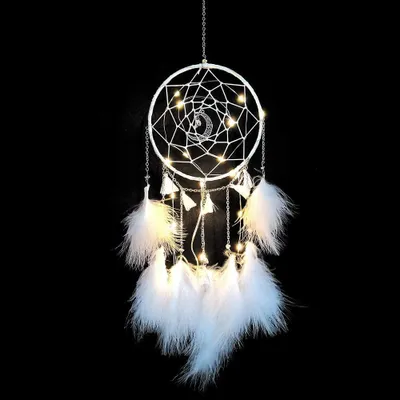 Dreamcatcher Feder, handgefertigt, 15 cm Ø, 50 cm lang
