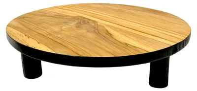 Produktbild von Teak Blumenteller schwarz - 15 cm - Holz Pflanzenständer mit 4 Füßen - Echtholz Blumenständer