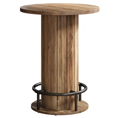 Produktbild von Tribesigns Runder Stehtisch, 100 cm hoch, Holz-Bistrotisch mit Fußstütze aus Metallring für Esszimmer, Kaffee, Cocktails, kleine Räume, Braun