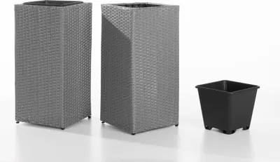 Produktbild von Powertec Garden Rattan Quader Pflanzkübel - Grau, 2er-Set