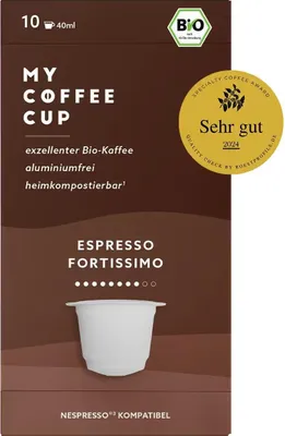 Produktbild von My Coffee Cup Espresso Fortissimo, Kaffeekapsel, Espresso, Leichte Röstung, Nespresso, 8/10, Weiß