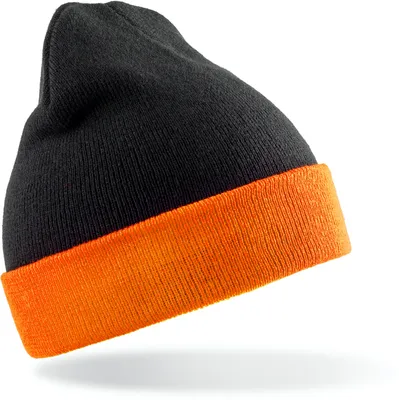 Zdjęcie produktu dla Result Genuine Recycled RC930X | Recycled Black Compass Beanie - Farbe: Black/Orange - Größe: One Size