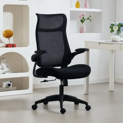 Immagine prodotto di MODFU Sedia da ufficio ergonomica con braccioli 3D e schienale in rete, seduta da ufficio con sedile girevole a 360 gradi e schienale a S, nero