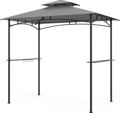 Produktbild von 242 x 150 CM Grillpavillon mit Doppeldach, BBQ Pavillon mit 2 Regalen, 6 Haken, Metallrahmen für den Außenbereich