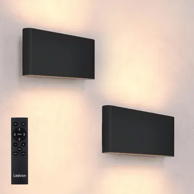 Produktbild von Ledvion 2x LED Wandleuchte USB Aufladbar mit Fernbedienung Schwarz Kabellos