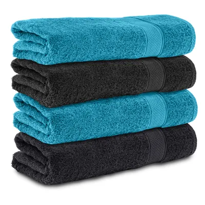 Produktbild von Komfortec 4er Duschtücher 70x140 cm Set aus 100% Baumwolle, 470g/m², Frottee, Weich, Schwarz/Türkis