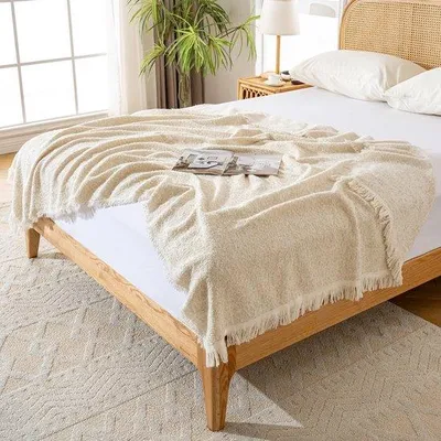 Produktbild von Ibenzoa® Baumwoll- & Mikrofaserdecke 150 x 200 cm, Creme – weiche, atmungsaktive Reisedecke für Sofa, Bett & Kinderwagen, hohe Feuchtigkeitsaufnahme