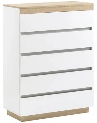 Obrázok produktu pre Komoda – drevená komoda s 5 zásuvkami – minimalistický dizajn – úložný priestor do spálne alebo obývačky – 80 x 40 x 109 cm – armygren