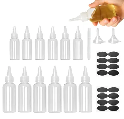 12 Kunststoff-Quetschflaschen 60 ml + 100 ml mit Trichtern