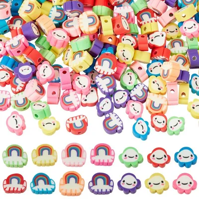 200 Regenbogen-Wolkenperlen mit Loch, Polymer-Ton, DIY-Schmuck
