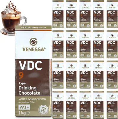 Produktbild von VENESSA VDC 9 Kakaopulver 20 x 1kg Vorteilspack - Trinkschokolade mit 9% Premium Kakao und Milchanteil - Leckere lösliche heiße Schokolade für Automaten und Vending