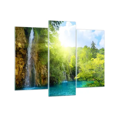 Produktbild von Bilder auf glas - Wasserfall Forrest Himmel - 130x100cm - Glasbilder - Wandbilder - Kunstdruck - zum Aufhängen bereit - Wanddekoration aus Glas - Glas Bilder - Wandbild auf Glas - GCB130x100-0157