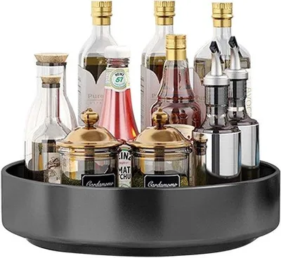 Produktbild von Famanu Drehbarer Gewürzregal 26 cm - Schwarz, große Kapazität, rutschfester Küchenorganizer