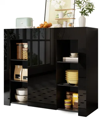 Produktbild von Buffet - 95x35x83 cm schwarz - Hochglanz-Front & Glasregal - kompakt
