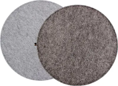 Two round felt seat cushions, one dark gray and one gray melange, are shown from a top-down perspective on a white background.
