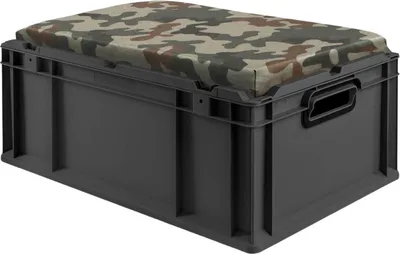 Produktbild von Eurobox NextGen Seat Box Camouflage | HxBxT 26,5x40x60cm | 44 Liter | Griffe offen | Schwarz | Eurobehälter, Sitzbox, Transportbox, Transportbehälter, Stapelbehälter