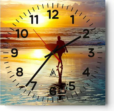 Produktbild von Wanduhr - Quadrat - Glasuhr - Surfer sonnenuntergang ozean brett - 30x30cm - Schleichendes Uhrwerk - Lautlos - zum Aufhängen bereit - Dekoration Modern - Wanddekoration aus Glas - C4AC30x30-2792
