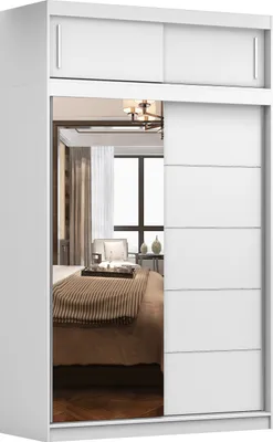 Produktbild von Schwebetürenschrank Kleiderschrank Schrank 150cm mit Spiegel LED-Beleuchtung und Aufsatz 150/45/61cm Weiß/Weiß Vista 05