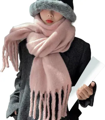 Produktbild von Damen-Winterschal, einfarbig, leicht, weich und warm, mit Quastenbesatz, Kaschmirimitat für kaltes Wetter