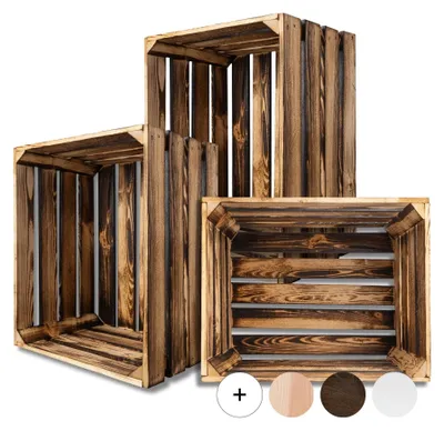Productafbeelding van Creative Deco 3 x Gevlamde Houten Doos, 50 x 40 x 30 cm