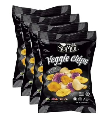 Produktbild von 4 x 57g Samai Veggie-Mix Gemüse Chips Maniok Kochbananen Süßkartoffel Malanga  / glutenfrei / paleo / ohne Zuckerzusatz / vegan