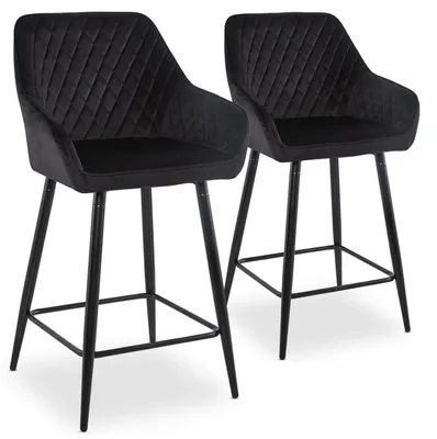 Image de MENZZO Lot de 2 chaises de bar Veronika Velours Noir