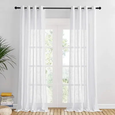 Imagen del producto de Cortinas de encaje, 132 x 240 cm - Cortinas blancas con diseño de cruces - Cortinas semitransparentes - 2 unidades para decoración de ventanas - Protección de la privacidad