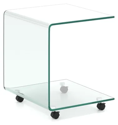 Produktbild von C-förmiger Beistelltisch aus gehärtetem Glas mit Rollen