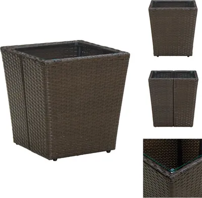 Image de vidaXL Table d'appoint brune 41,5x41,5x44 cm Poly rotin et verre trempé - Tables de jardin