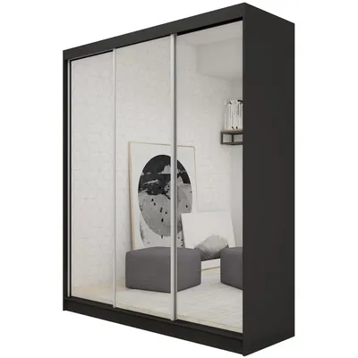 Image de BEAUTYSOFA armoire avec portes coulissantes DEBRA 180 cm - armoire avec tiroirs et miroir (noir)